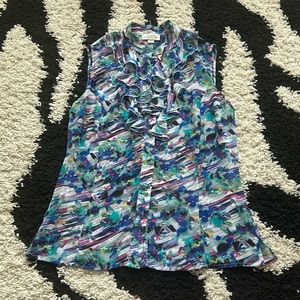 Preowned TAHARI Multicolor Sleeveless Ruffle Top Size XS